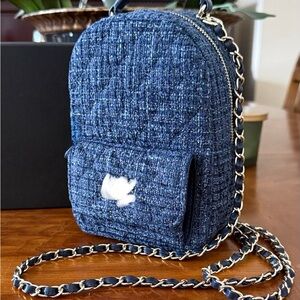 Blue Tweed Chain Strap Women's Bag